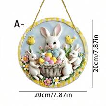 1pc Easter Bunny Family Acrylic Round Hanging Ornament, Window Decor, Door Porch Decoration With Chain