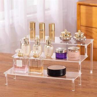 Estantería escalonada de acrílico para exhibir y almacenar maquillaje, perfumes, muñecas coleccionables, figuras de acción. Para colecciones de vacaciones, baño, dormitorio. Gran capacidad