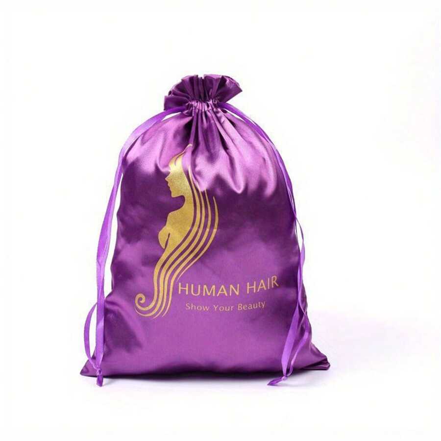 Wig Storage Bag - Satin Bag For Packaging, Hair Extensions, Hairstyling, Wigs Soft Chiffon Bag With Drawstring For Hair Tools - Purple - View 1