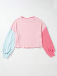 CILKOO Áo thun nữ tay dài cổ tròn phối màu, vai rớt, kiểu dáng thường ngày, thích hợp cho mùa xuân. - Màu Hồng baby - Xem 4