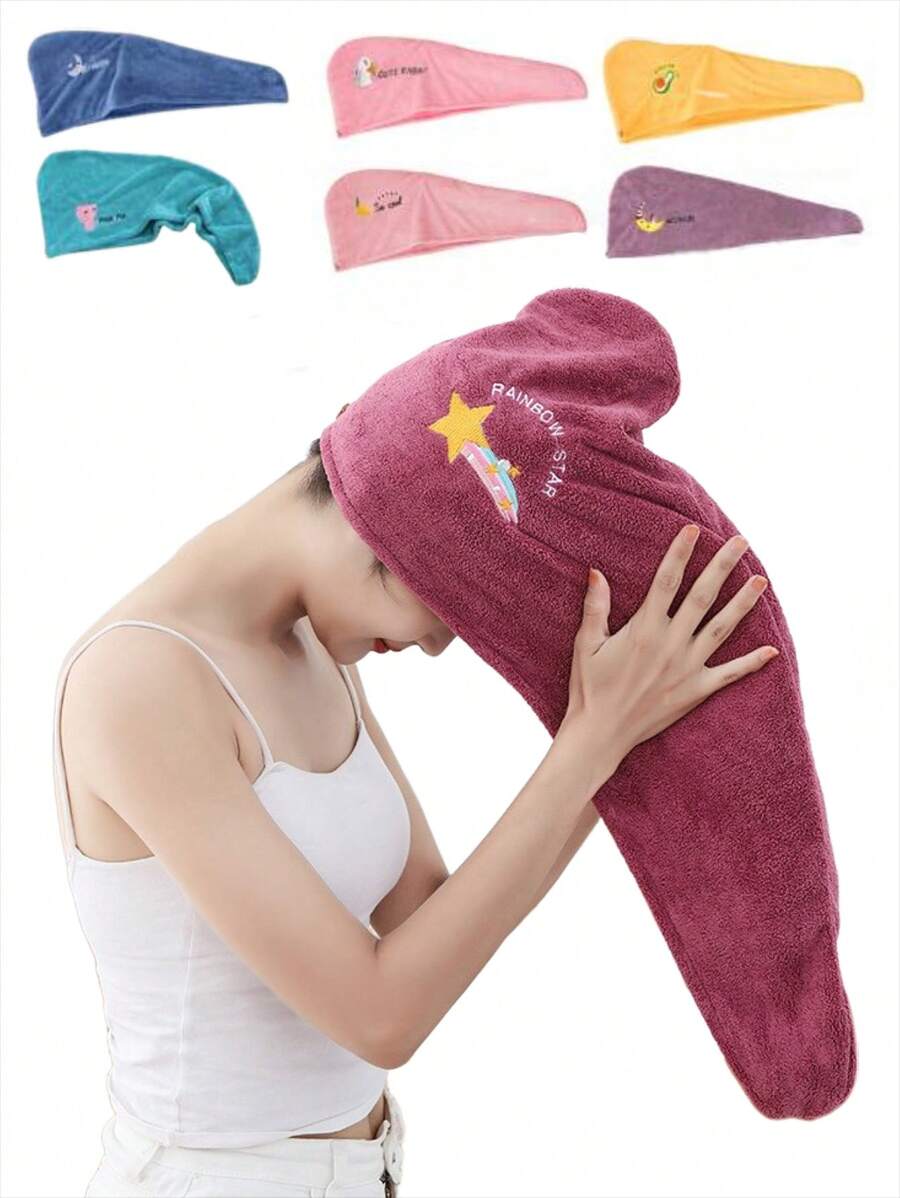 1pc Microfiber Hair Drying Towel, Women Hair Wrap, Solid Color With Embroidery Pattern, Absorbent Quick Dry Soft, For Enveloping Hair, Suitable For Bathroom, Living Room, All Seasons,School,Back To School,Travel,Travel Essentials,Home Essentials,Towel,Skin Care