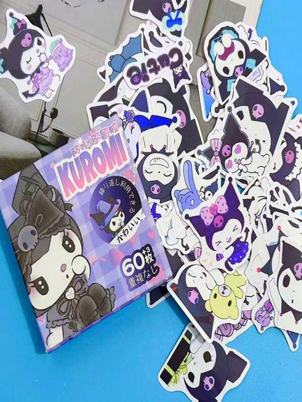 Sanrio 60 pezzi/scatola, piccoli adesivi per bambini e ragazze, per fai da te su computer portatile, telefoni cellulari, diari, adesivi carini a cartoni animati (alcune parti possono essere casuali) (confezione nuova e vecchia casuale)