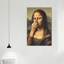Arte en lienzo parodia divertida de la Mona Lisa - Decoración de pared enmarcada para baño, dormitorio, sala de estar - Regalo perfecto para fiestas, fácil de colgar