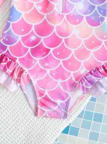 Girls Young Girl Cute Comfortable Casual & Water-Friendly Mermaid Scales One-Piece Swimsuit, Ages 4-8