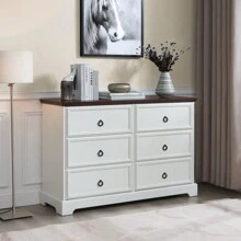 Modern Farmhouse 6-Drawer Chest Of Drawers For Bedroom, Wooden Bedroom Drawer Dresser With 6 Storage Drawers,6 Drawer Dresser Chests For Bedroom White