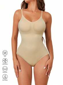 Aaseow 女士塑身连体衣，无缝束腰露背丁字裤或G字裤夏季款 - 杏色 - 查看 6
