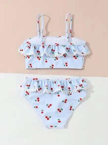 Set de 2 piezas de bañador con estampado de cerezas para deportes al aire libre y natación de niñas, primavera/verano