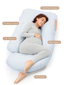 Momcozy Pregnancy Pillows For Sleeping, U Shaped Full Body Pillow For Pregnancy Women With Removable Jersey Cotton Cover, 57 Inch Maternity Pillow, Grey - Màu xanh lam - Xem 2