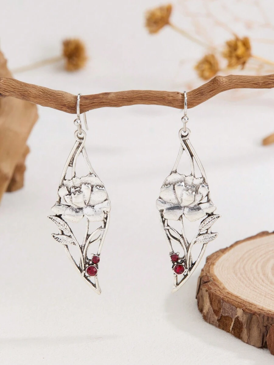 1 对复古 MONLOTTI 耳环，波西米亚风格，牡丹花、矩形、小雏菊等多种设计，金属结构，时尚创意设计，镶嵌宝石，适合女性日常佩戴 - 彩色 - 查看 1