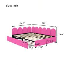 Sofá cama tapizado de tamaño completo con 2 cajones, cabecero de tela suave, sin necesidad de somier, color rojo rosa