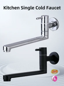 1pc Kitchen Single Cold Faucet, Stainless Steel Into The Wall Balcony, Household Mop Pool Extended Lengthened Faucet(Chrome, Black,Selectable)