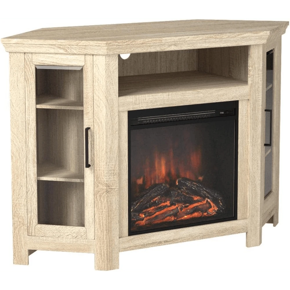 Classic Glass Door Fireplace Corner TV Stand For TVs Up To 55 Inches ...