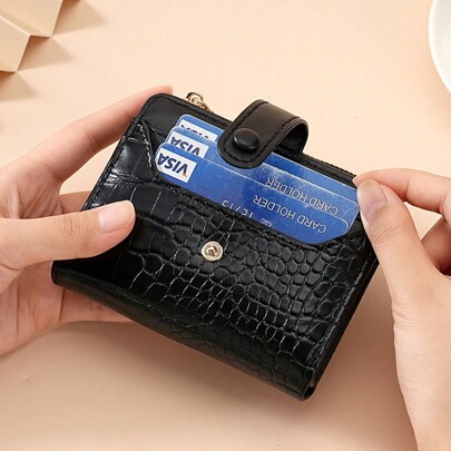 Crocodile Textured Multi-Card Wallet Macaron Color Short Wallet Minimalist Multi-Layer Daily Wallet Versatile Fresh Style Women Card Holder For Women Wallet Purse Wallet Small Wallet