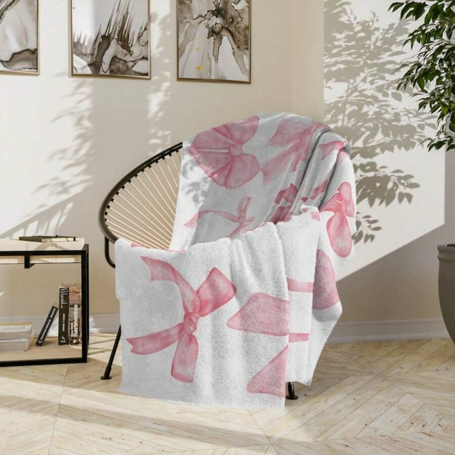 Pink Coquette Bow Blanket,50"X60" Soft Plush Blanket, Coquette Décor, Throw Blanket, Plush Blanket, Cute Blanket, Coquette Bedding - 樣式-1 - 查看 1