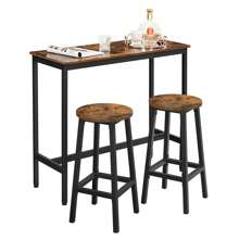 VASAGLE Dining Table Set, Bar Table And Stools, Breakfast Bar Table With 2 Round Bar Stools, Industrial Steel Frame, Rustic Brown And Ink Black - 鏽棕色 - 查看 8