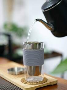 Heat-Resistant Glass Tea Cup, Portable Tea Infuser Cup With Filter, Transparent Tea Separation Cup For Office - Grey - View 6