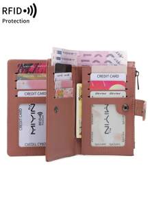 Ví ngắn đa năng chống RFID MIYIN kiểu cổ điển, nhiều ngăn đựng thẻ, unisex, ví đựng tiền xu kiểu cổ điển tiện dụng có khóa kéo và cửa sổ đựng thẻ ID, có thể đựng thẻ tín dụng, thẻ ID, tiền mặt, thư từ, thiết kế gập ba, ví có khóa kéo, quà Giáng sinh, quà Lễ Tạ ơn, quà sinh nhật, quà kỷ niệm, ví nữ, ví dài - Hồng - Xem 7