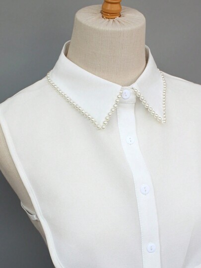 1 pieza Cuello falso desmontable de mujer con decoración de perlas hecha a mano, accesorio único y versátil apto para uso diario en primavera, otoño e invierno