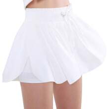 EXARUS Girls Butterfly Shorts Flowy Dance Athletic 2 In 1 Cheer Skorts Flutter Skirt Running Preppy Clothes Kids 6-14Y - set12 - 查看 2