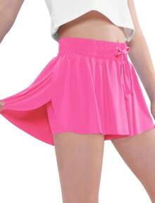 EXARUS Girls Butterfly Shorts Flowy Dance Athletic 2 In 1 Cheer Skorts Flutter Skirt Running Preppy Clothes Kids 6-14Y - set12 - 查看 3