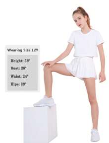 EXARUS Girls Butterfly Shorts Flowy Dance Athletic 2 In 1 Cheer Skorts Flutter Skirt Running Preppy Clothes Kids 6-14Y - set12 - 查看 5