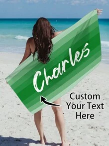 1pc Customized Ombre Color Multi-Color Graphic Microfiber Beach Towel, Fashionable Pool/Beach/Travel Blanket For Vacation, Leisure, Multi-Functional, Anti-Mold, Ornamental, Reusable, Exquisite, Stylish, High-Quality, Adorable, Modern, Colorful, Soft, Comfortable, Custom, Unique, Personalized, Ideal Gifts For Him, Ideal Gifts For Her, Her, Boyfriend, Girlfriend, Dad, Mom, Family, Friends, Son, Daughter, Kids, Kitchen, Dining Room, Bedroom, Office, Living Room, Home, Garden, Tea Room Summer Holiday Bathroom Decor Beach Essentials,Vacay Vibes - Multicolor - View 19