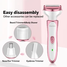 GERTZY Women's Electric Shaver, 4-In-1 Ladies' Rechargeable Beauty Shaver Kit, Electric Epilator For Women, Hair Removal Device Set For Face, Nose Hair, Legs & Armpits, Rechargeable Electric Hair Removal Knife, Gift For Girlfriend, Wife - Hot Pink - View 6