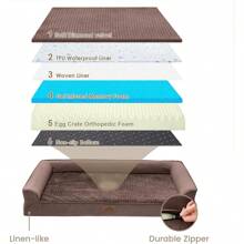 Dog Bed For Large Dogs,Washable Dog Sofa Beds Large, Supportive Foam Pet Couch Bed With Removable Washable Cover, Waterproof Lining And Nonskid Bottom, Brown (L,42" L X 30" W X 7.5" Th) - 棕色 - 查看 5