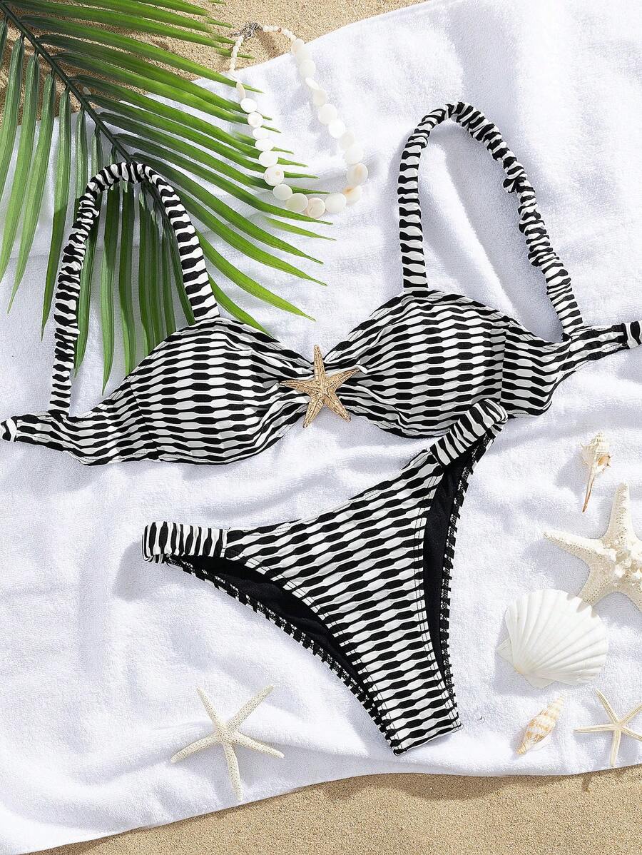 Nowość Colorblock Seksowny damski strój kąpielowy z dekoracją rozgwiazdy Halter Bikini Lato