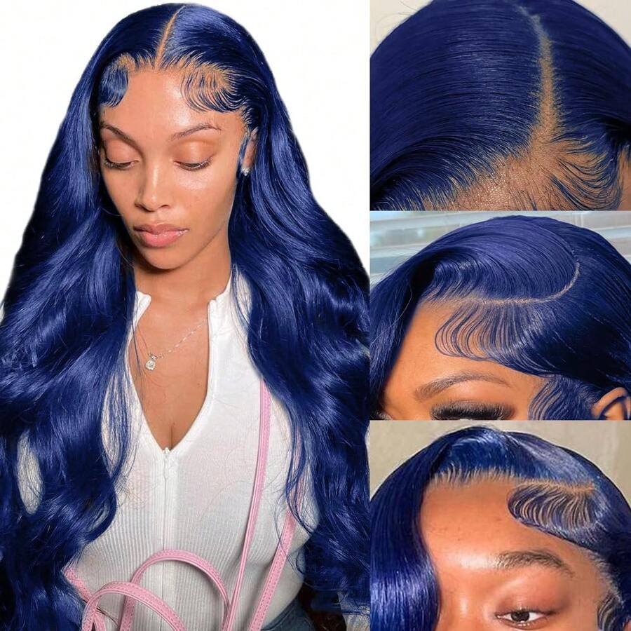 Blue Colored Lace Front Wigs Pre Plucked 13x4 HD Lace Body Wave Lace Front Wig Human Hair Body Wave 180% Density Dark Blue Wigs For Halloween Cosplay Used Holiday & Daily Used