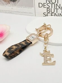 1个锌合金钥匙扣，印花PU皮革设计，带闪亮皇冠字母吊坠，防锈涂层，适合悬挂车钥匙、钥匙等。用途广泛，必备单品！ - 彩色 - 查看 5