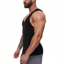 Slimming Mens Firm Tummy Control Shapewear Vest Belly Gynecomastia Boobs Abdomen Compression Shirts Tank Top Underwear Waist Trainer Body Shaper Undershirts Training Sports Gym Workout Fitness - Black - View 8