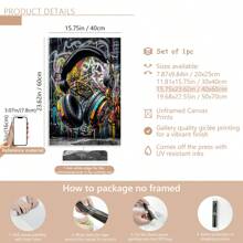 1 tấm tranh tường Graffiti, áp phích tai nghe DJ trừu tượng đô thị, tranh trang trí tường nhạc Graffiti cổ điển, nghệ thuật Pop kỹ thuật số đường phố hiện đại, trang trí phòng ngủ cho nam thanh thiếu niên chơi game khung gỗ - áp phích dày 1,5cm, nghệ thuật treo tường, vật dụng trang trí phòng - Nhiều màu - Xem 13