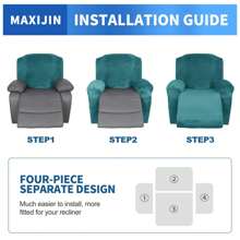 Oversized Recliner Chair Covers Velvet Plush 4 Piece Stretch Recliners Covers For Large Recliner Slipcovers Soft Washable Reclining Protector With Side Pocket - Teal Blue - View 7