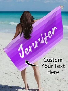 1pc Customized Ombre Color Multi-Color Graphic Microfiber Beach Towel, Fashionable Pool/Beach/Travel Blanket For Vacation, Leisure, Multi-Functional, Anti-Mold, Ornamental, Reusable, Exquisite, Stylish, High-Quality, Adorable, Modern, Colorful, Soft, Comfortable, Custom, Unique, Personalized, Ideal Gifts For Him, Ideal Gifts For Her, Her, Boyfriend, Girlfriend, Dad, Mom, Family, Friends, Son, Daughter, Kids, Kitchen, Dining Room, Bedroom, Office, Living Room, Home, Garden, Tea Room Summer Holiday Bathroom Decor Beach Essentials,Vacay Vibes - Multicolor - View 48