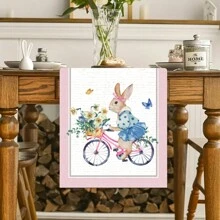 1pc Spring Easter Polyester Table Runner, 12.99x70.87 Inch, Rabbit, Wreath, Plaid Decor For Dining Table, Suitable For Holiday Room, Fireplace, Cabinet Decoration, Party Festival Decorations, Farmhouse Decor