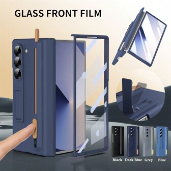 Hadaasi 1 件多色折叠伸缩笔槽铰链隐藏支架带导电笔、钢化玻璃屏幕保护膜、高弹性 PC 保险杠、翻盖保护壳，适用于 Galaxy Z Fold 6/Z Fold 5/Z Fold 4/Z Fold 3 防水防震防摔防刮