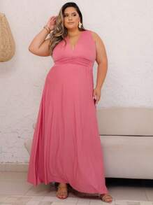 Long Plus Size Dress Fluit Fabric Party Wedding Bridesmaid Guest Events - Rusty Rose - View 1