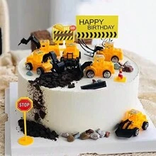 18pcs Construction Vehicle Cake Decoration Set, Including Dump Truck, Excavator, Tractor, Cake Toppers And 5 Road Signs, 6 Excavator & Truck Decor For Boy's Birthday Cake