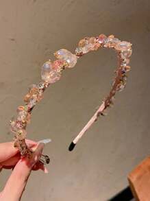 1pc Pink Faux Crystal Headband With Unique Fishing Line Wrapped Rhinestone Design, Fashionable Shiny Hair Accessory Suitable For Daily Wear, Gifts, Weddings And Parties,Hairband,Hair Hoop Headbands