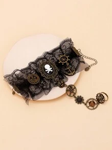 1pc Vintage Pirate Steampunk Lace Skull Mechanical Gear Ring Finger Bracelet