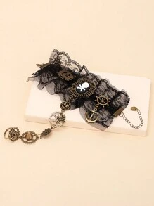 1pc Vintage Pirate Steampunk Lace Skull Mechanical Gear Ring Finger Bracelet