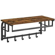 VASAGLE Wall Mounted Coat Rack With Storage Shelf, Wall Shelf With 5 Removable Hooks, Hanging Shelf With Rod, For Entryway, Bedroom, Living Room, Rustic Brown And Black, Rustic Brown And Black - Rust Brown - View 6