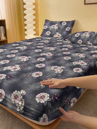 1 st modernt enkelt blommigt dra-på-lakan, sovrumstryckt sängöverdrag, madrasskydd, sängkläderset (exklusive örngott)