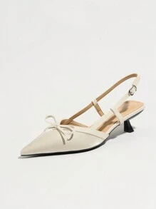Giày sandal mũi nhọn đế bệt thắt nơ màu mơ mới, giày cao gót quai ngang mắt cá chân thanh lịch đa năng, giày cao gót kiểu Pháp, giày cao gót nữ, giày cao gót nữ, giày cao gót mèo con - Màu be - Xem 6