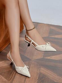 Giày sandal mũi nhọn đế bệt thắt nơ màu mơ mới, giày cao gót quai ngang mắt cá chân thanh lịch đa năng, giày cao gót kiểu Pháp, giày cao gót nữ, giày cao gót nữ, giày cao gót mèo con - Màu be - Xem 2