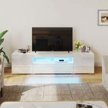 Dextrus Large LED TV Stand For 75 Inch TVs White High Glossy Media Center With 2 Cabinets And 1 Drawer For Living Room, 70" - trắng - Xem 2