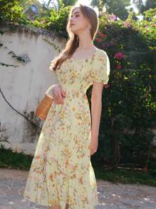 Women's Floral Print Ruffle Short Sleeve Mini Dress