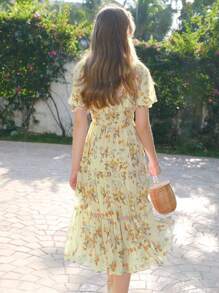 Women's Floral Print Ruffle Short Sleeve Mini Dress