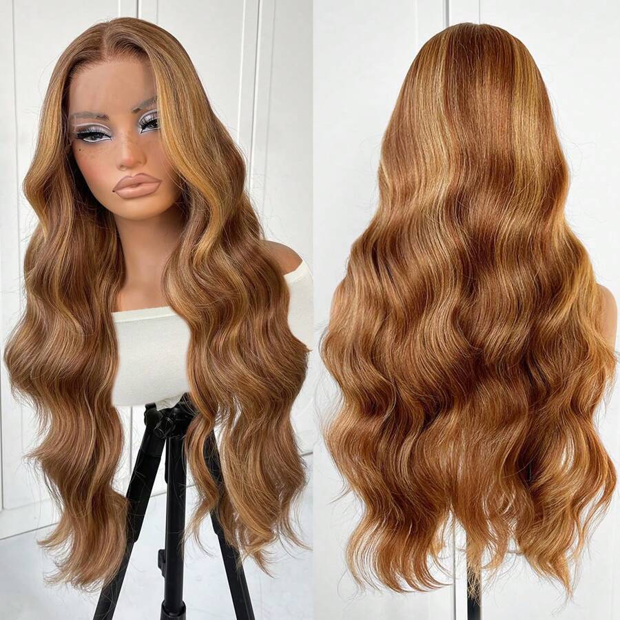 13X4,5X1,5 Glueless Lace Front Perücke, vorgezeichnete synthetische Körperwellen-Perücke zum Aufsetzen und Losgehen, Lace Front Perücke für Frauen